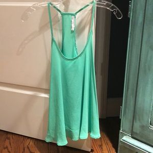 green silky tank